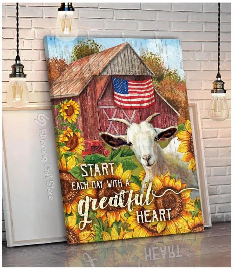 Goat Start Each Day With A Greatful Heart Unframed / Wrapped Canvas Wall Decor Poster
