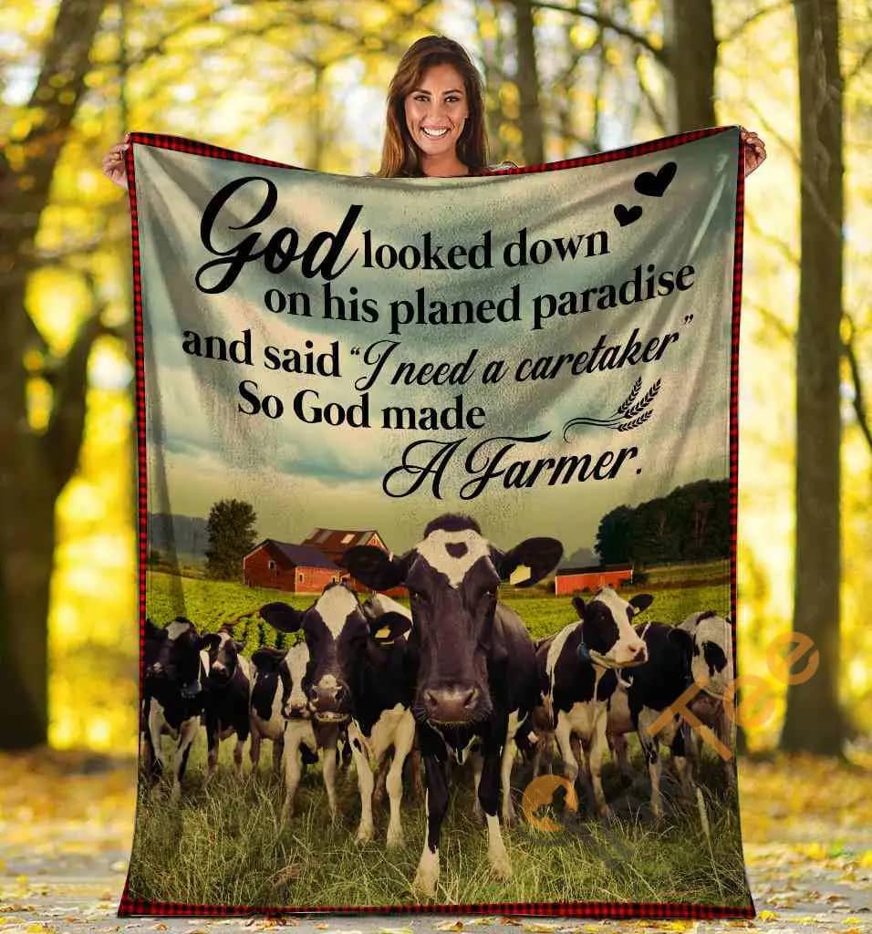 God Looked Down On His Planed Paradise Farmer Cow Farming Ultra Soft Cozy Plush Fleece Blanket