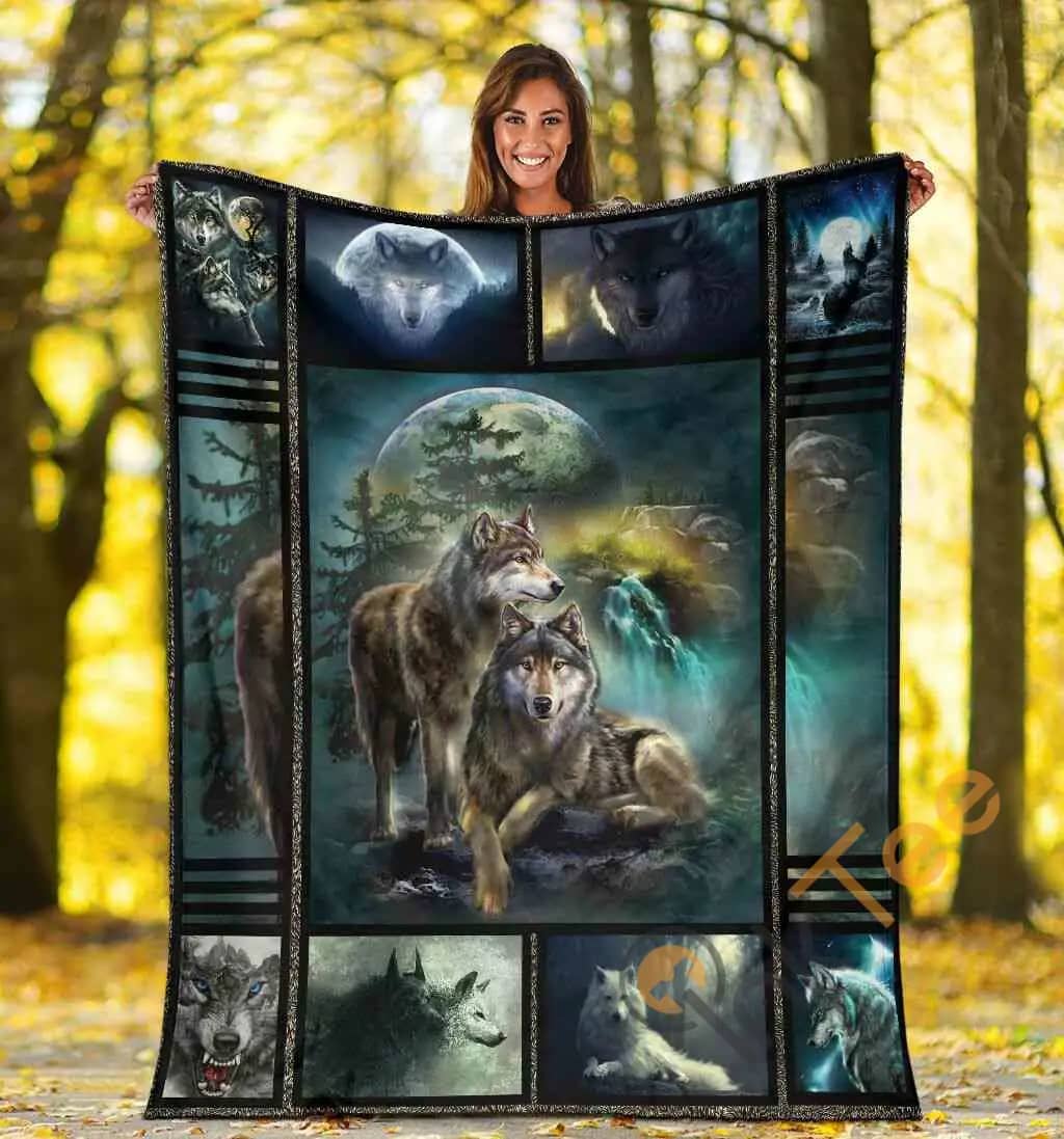 Grey Wolf Hunting Ground Icy Moon Forest Galaxy Wolves Lover Gifts Ultra Soft Cozy Plush Fleece Blanket