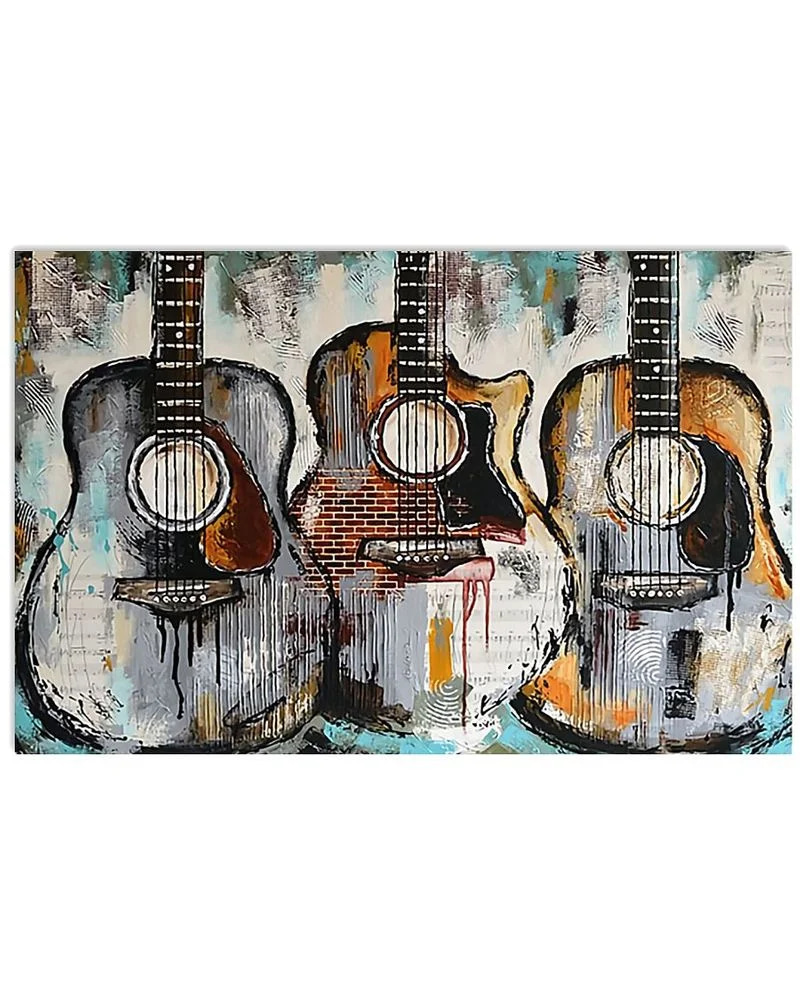 Guitar Vintage Style Unframed , Wrapped Canvas Wall Decor - Frame Not Include Poster