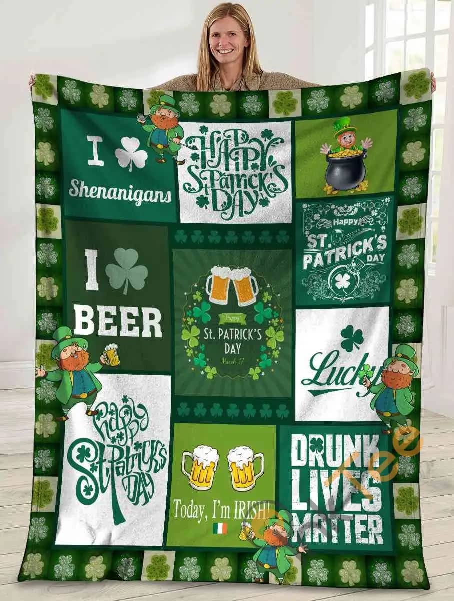 Happy St Patrick's Day Irish Beer Irish Clover Ultra Soft Cozy Plush Fleece Blanket