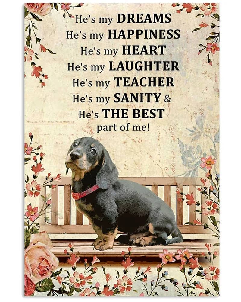 He'S My Dream He'S My Happiness Dachshund Unframed , Wrapped Frame Canvas Wall Decor, Dog , Animal Poster