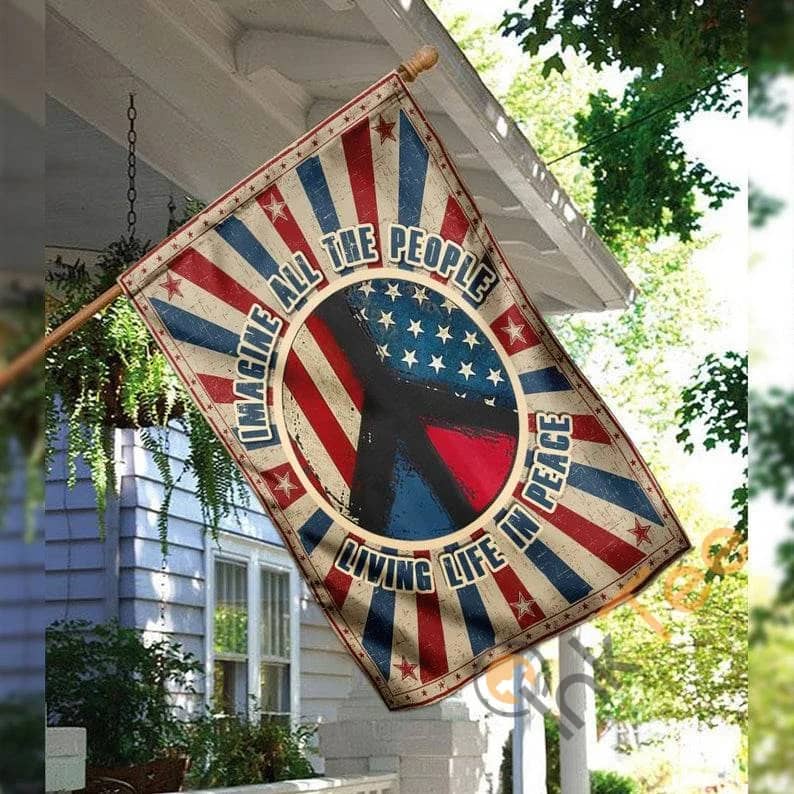 Hippie All The People Living Life In Peace Rustic Country Decor Sku 0143 House Flag