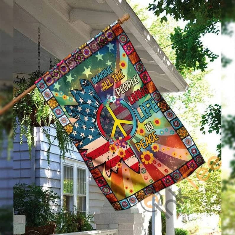 Hippie All The People Living Life In Peace Rustic Country Decor Sku 0144 House Flag