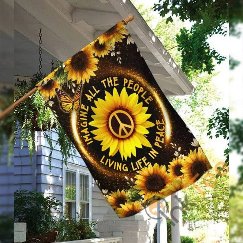 Hippie All The People Living Life In Peace Rustic Country Decor Sku 0146 House Flag