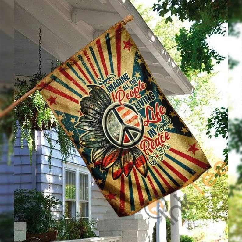 Hippie All The People Living Life In Peace Rustic Country Decor Sku 0172 House Flag