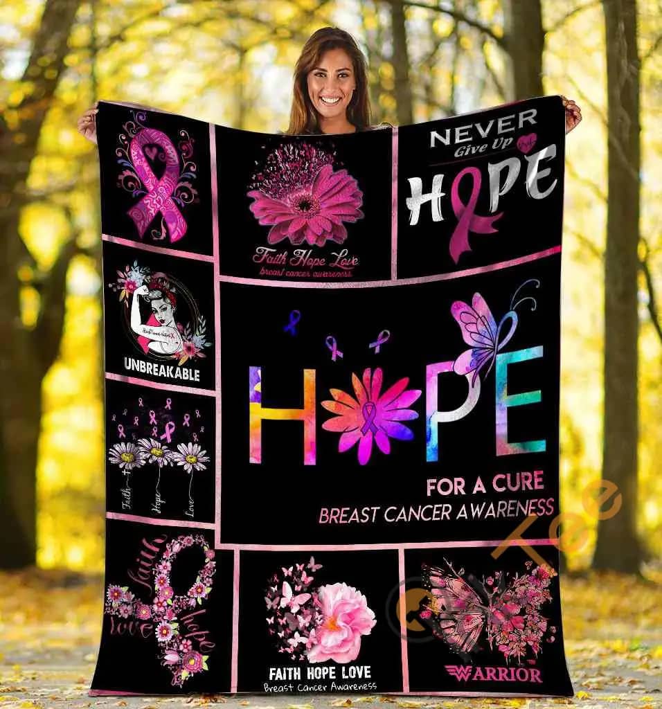 Hope For A Cure Breast Cancer Awareness Pink Butterfly Flower Ultra Soft Cozy Plush Fleece Blanket