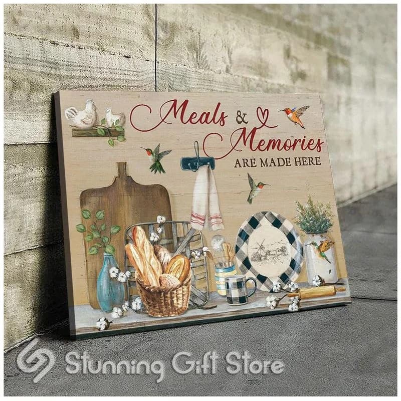 Hummingbird Meals & Memories Are Made Here Kitchen Decor Unframed / Wrapped Canvas Wall Decor Poster