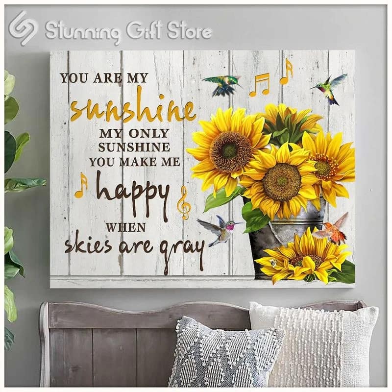 Hummingbird Sunflower You Are My Sunshine Unframed / Wrapped Canvas Wall Decor Poster