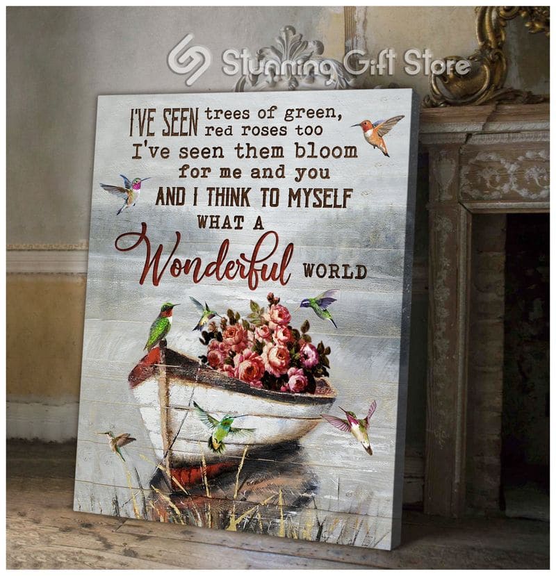 Inktee Store - Hummingbird What A Wonderful World Unframed / Wrapped Canvas Wall Decor Poster Image