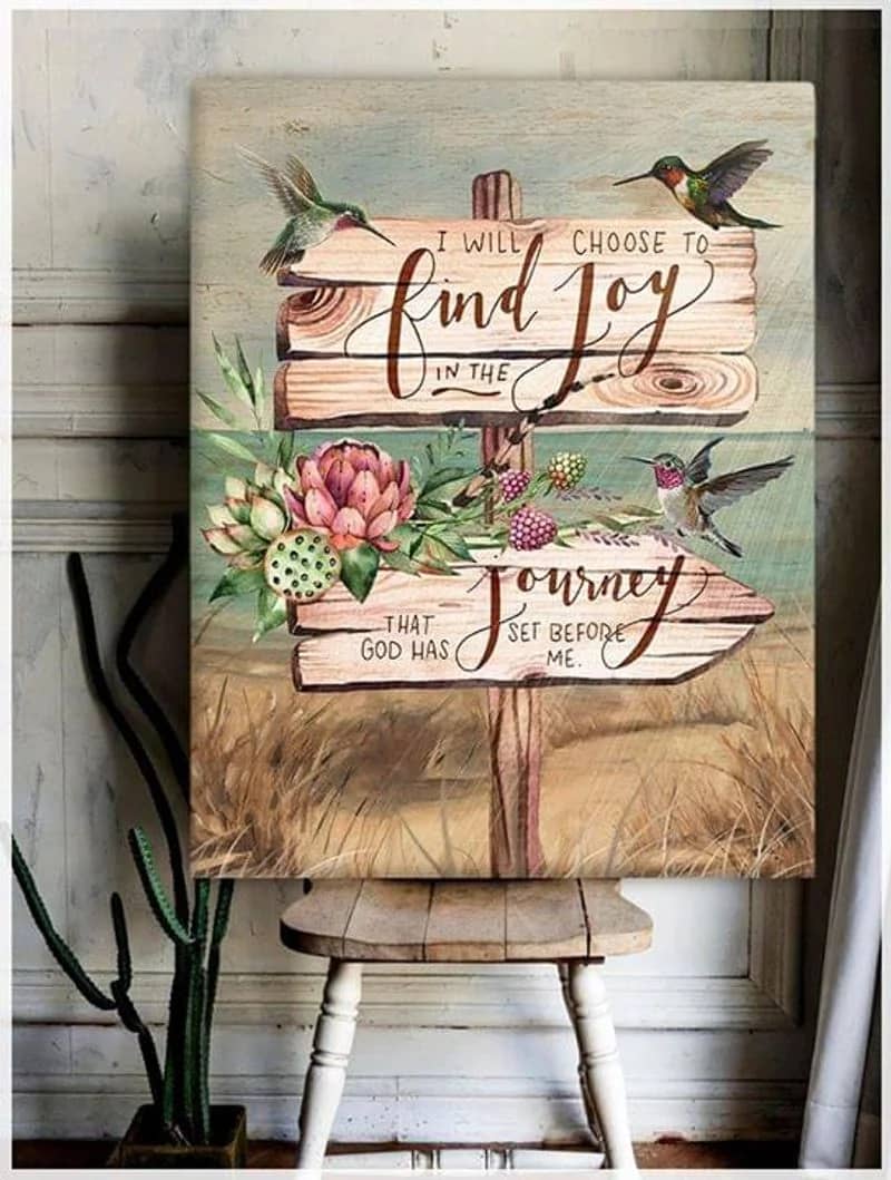 Hummingbirds I Will Choose To Find Joy In The Journey Unframed , Wrapped Canvas Wall Decor Poster