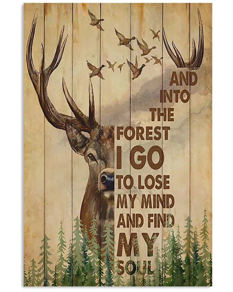 Hunting Deer And Duck And Into The Forest I Go Unframed , Wrapped Canvas Wall Decor - Frame Not Include Poster