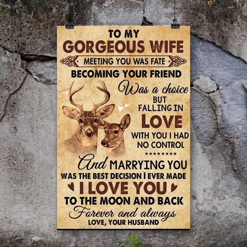 Hunting Deer To My Gorgerous Wife I Love You To The Moon And Back Unframed / Wrapped Canvas Wall Decor Poster