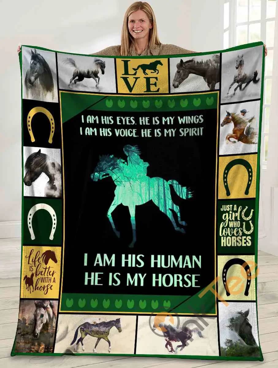 I Am His Eyes He Is My Wings Girl Riding Horse Ultra Soft Cozy Plush Fleece Blanket