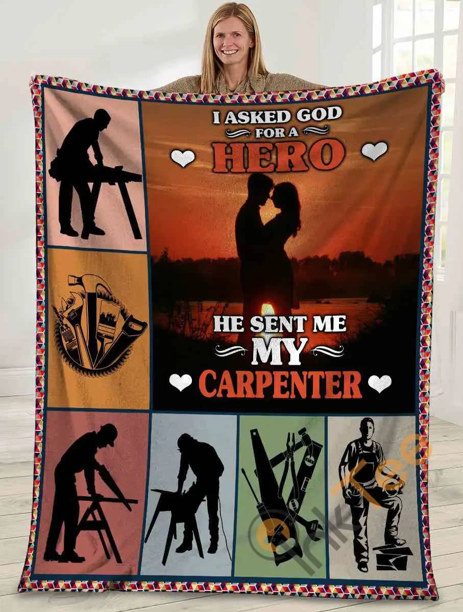 I Asked God For A Hero He Sent Me My Carpenter Husband And Wife Sunset Ultra Soft Cozy Plush Fleece Blanket