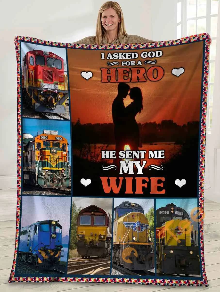 I Asked God For A Hero He Sent Me My Wife Husband And Wife Sunset Ultra Soft Cozy Plush Fleece Blanket