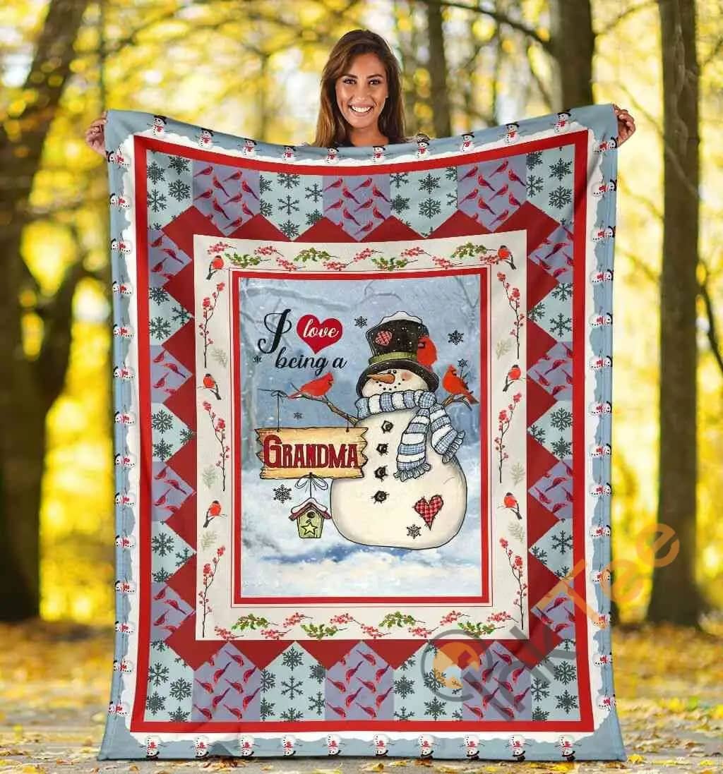 I Love Being A Grandma Snowwoman Red Cardinal Bird Ultra Soft Cozy Plush Fleece Blanket