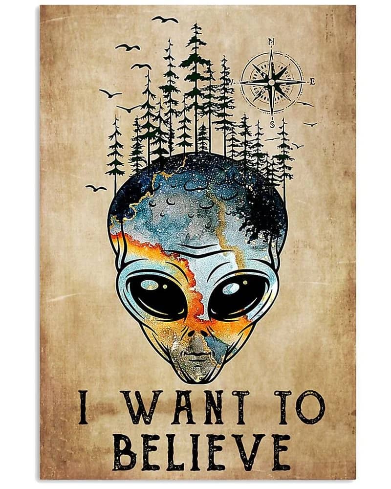 I Want To Believe Alien Unframed , Wrapped Canvas Wall Decor - Frame Not Include Poster