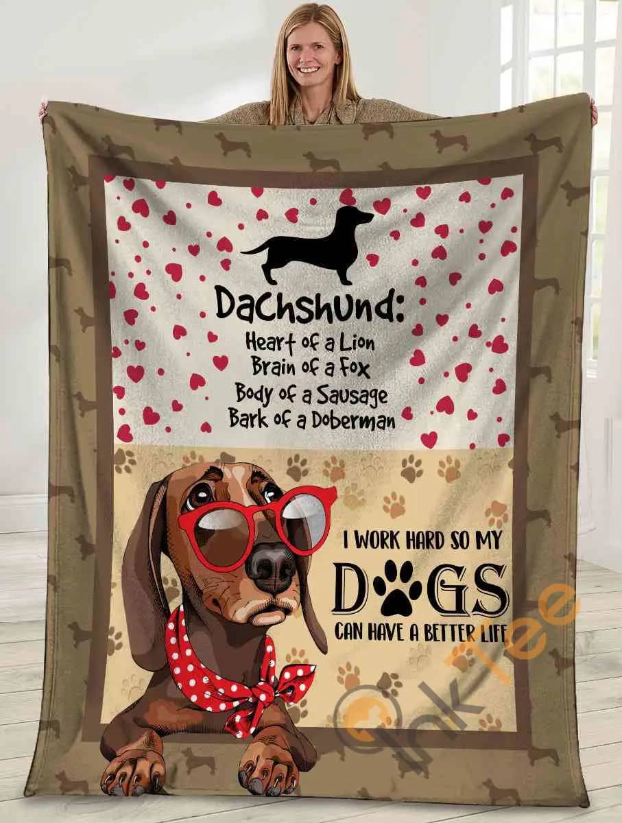 I Work Hard So My Dogs Can Have A Better Life Dachshund Doxie Weiner Dog Glasses Ultra Soft Cozy Plush Fleece Blanket