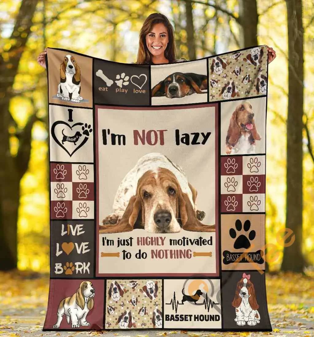 I'M Not Lazy I'M Just Highly Motivated Funny Basset Hound Dog Ultra Soft Cozy Plush Fleece Blanket