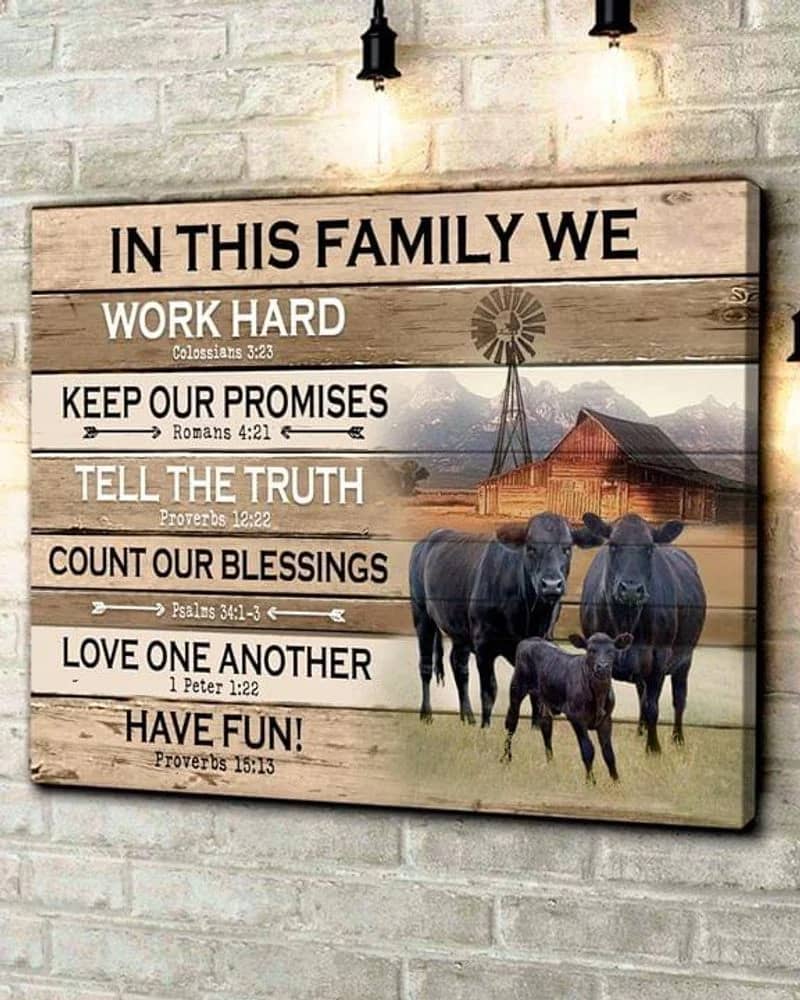 In This Family We Word Hard , Cow Farmer Unframed Satin Paper , Wrapped Frame Canvas Wall Decor Poster