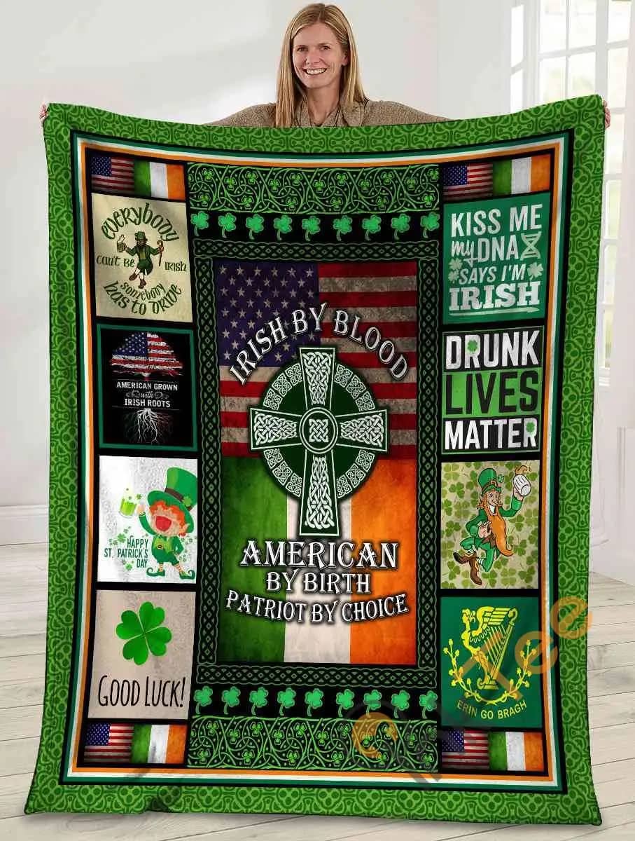 Irish By Blood American By Birth Irish Cross American Usa Flag Ultra Soft Cozy Plush Fleece Blanket