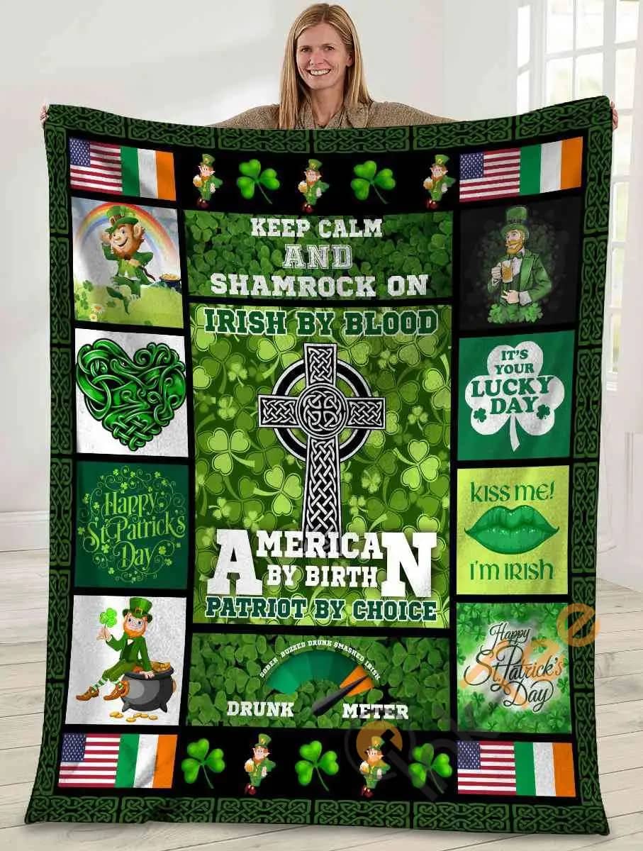 Irish By Blood American By Birth Irish Shamrock St. Patrick'S Day Flag Ultra Soft Cozy Plush Fleece Blanket