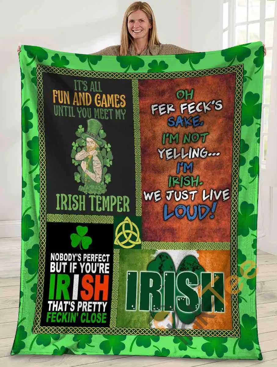 It's All Fun And Games Until You Meet My Irish Temper Four Leaf Clover Ultra Soft Cozy Plush Fleece Blanket