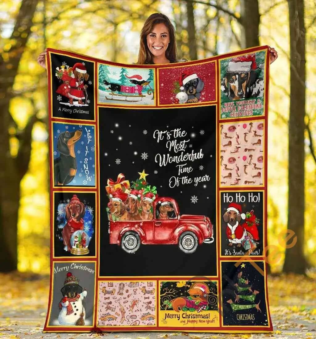 It'S The Most Wonderful Time Dachshund Doxie Wiener Dog Red Truck Snow Christmas Xmas Ultra Soft Cozy Plush Fleece Blanket