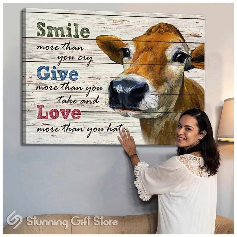 Jersey Cow Smile Give Love Unframed / Wrapped Canvas Wall Decor Poster