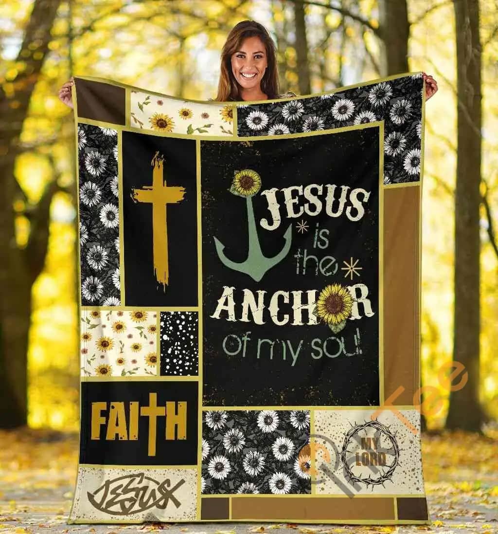 Jesus Is The Anchor Of My Soul Hippie Sunflower Inspiring Christian Ultra Soft Cozy Plush Fleece Blanket