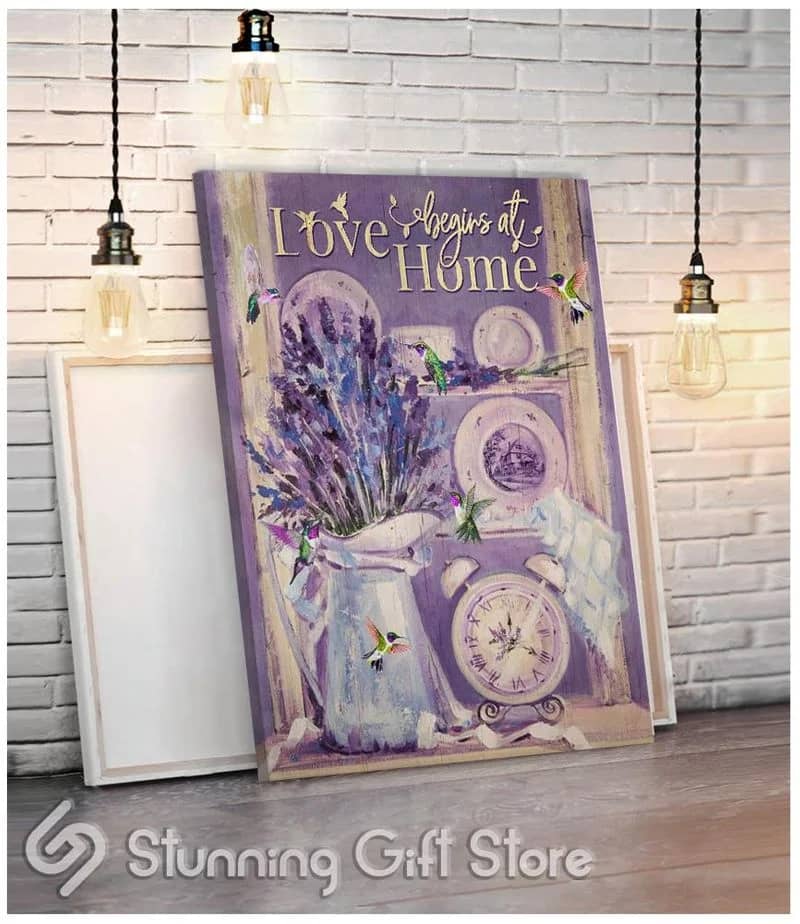 Lavender &Amp; Hummingbird Love Begins At Home Unframed / Wrapped Canvas Wall Decor Poster