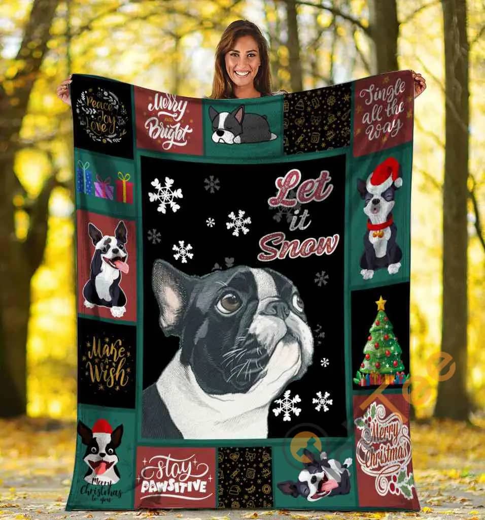 Let It Snow Boston Terrier Dog Snowflake Christmas Xmas Ultra Soft Cozy Plush Fleece Blanket