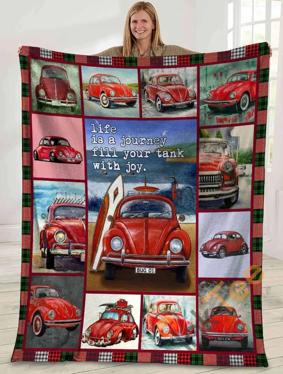 Life Is A Journey Fill Your Tank With Joy Red Bug Car Ultra Soft Cozy Plush Fleece Blanket