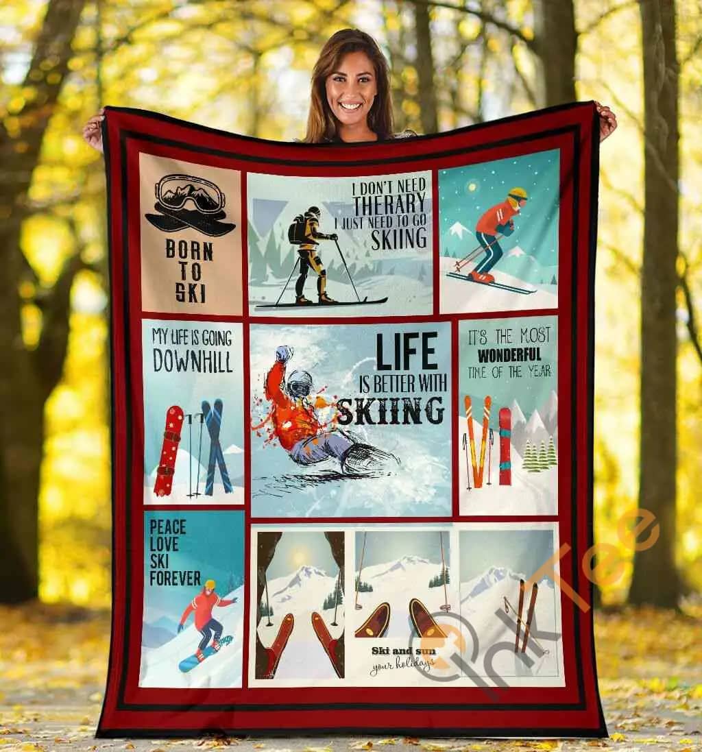 Life Is Better With Skiing Funny Ski Skier Gifts For Skiers Ultra Soft Cozy Plush Fleece Blanket