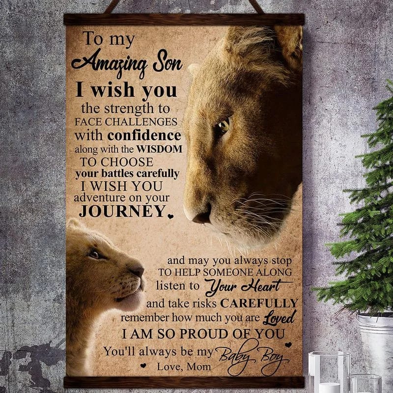 Lion Canvas  To My Amazing Son I Wish You I Am So Proud Of You Always Be My Baby Boy Love From Mom Unframed , Wrapped Frame Canvas Wall Decor - Frame Not Include Poster