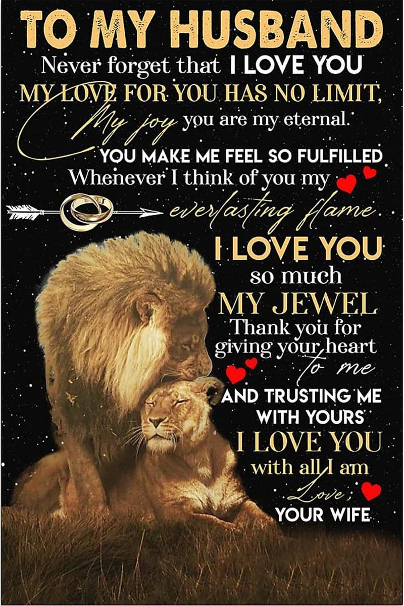 Lion  To My Husband I Love You Everlasting Flame I Love You My Jewel Thank You For Giving Your Heart To Me Love Your Wife Unframed , Wrapped Frame Canvas Wall Decor Poster