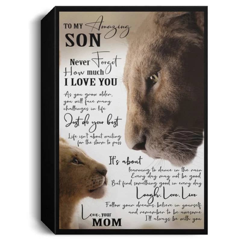 Lion To My Amazing Son I Love U Love Your Mom Unframed Satin Paper , Wrapped Frame Canvas Wall Decor, Gift For Son, Birthday Gift Ideas Poster