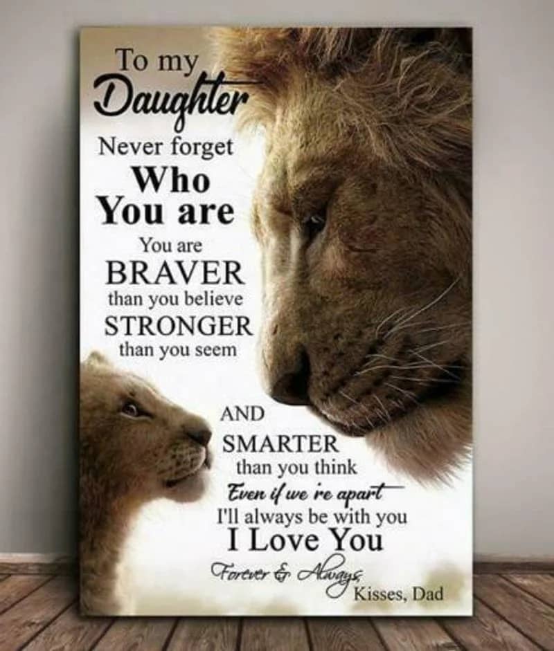 Lion To My Daughter Never Forget Who You Are I Love You Dad Unframed Satin Paper , Wrapped Frame Canvas Wall Decor, Gift For Daughter, Birthday Gift Ideas Poster