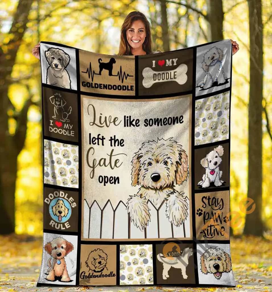 Live Like Someone Left The Gate Open Goldendoodle Dog Ultra Soft Cozy Plush Fleece Blanket