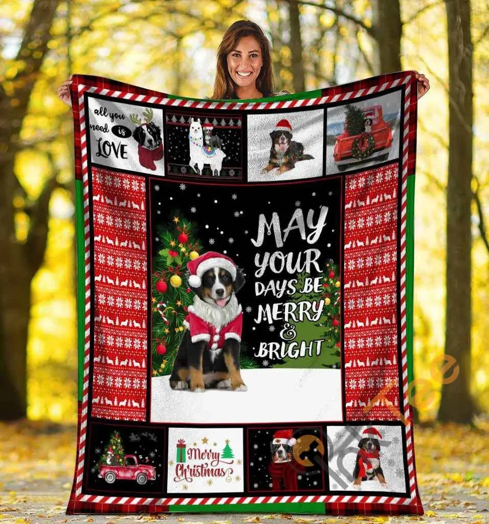 May Your Days Be Merry And Bright Bernese Mountain Dog Xmas Christmas Ultra Soft Cozy Plush Fleece Blanket