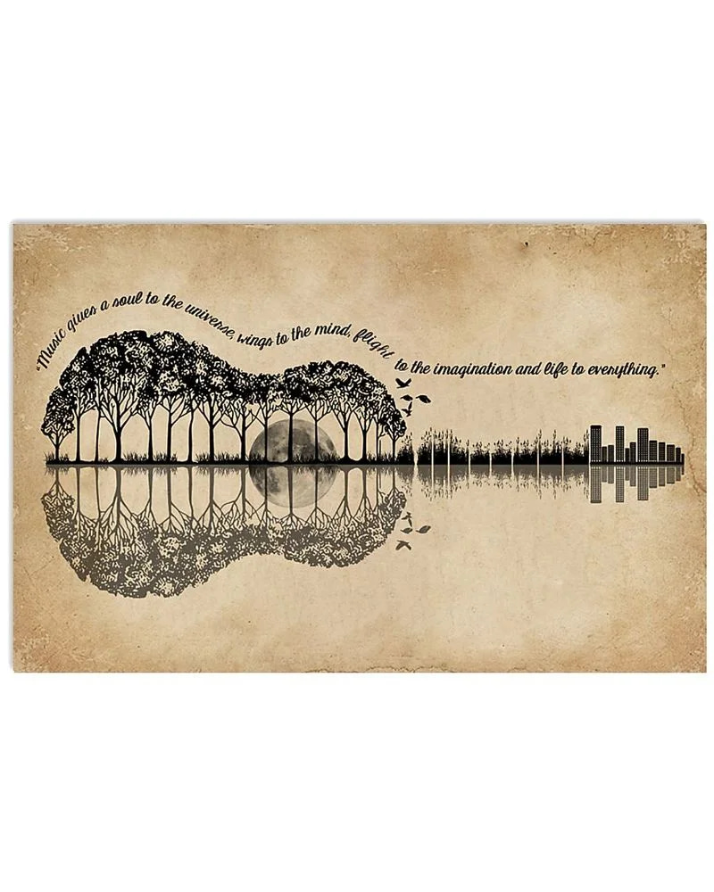 Music Gives A Soul Guitar Unframed , Wrapped Canvas Wall Decor - Frame Not Include Poster