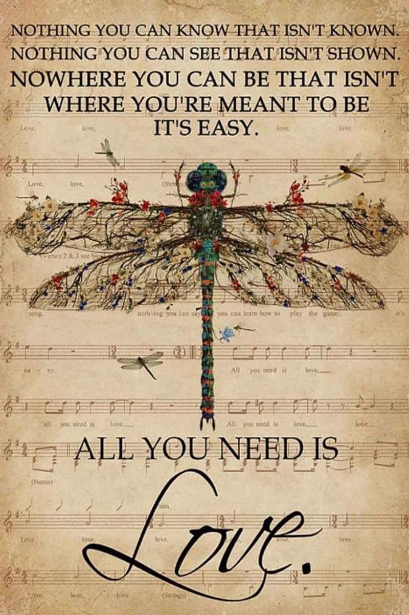 Music Sheet All You Need Is Love Dragonfly Vertical Unframed / Wrapped Canvas Wall Decor Poster