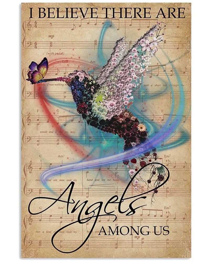 Music Sheet Angels Among Us Hummingbird Unframed , Wrapped Canvas Wall Decor - Frame Not Include Poster