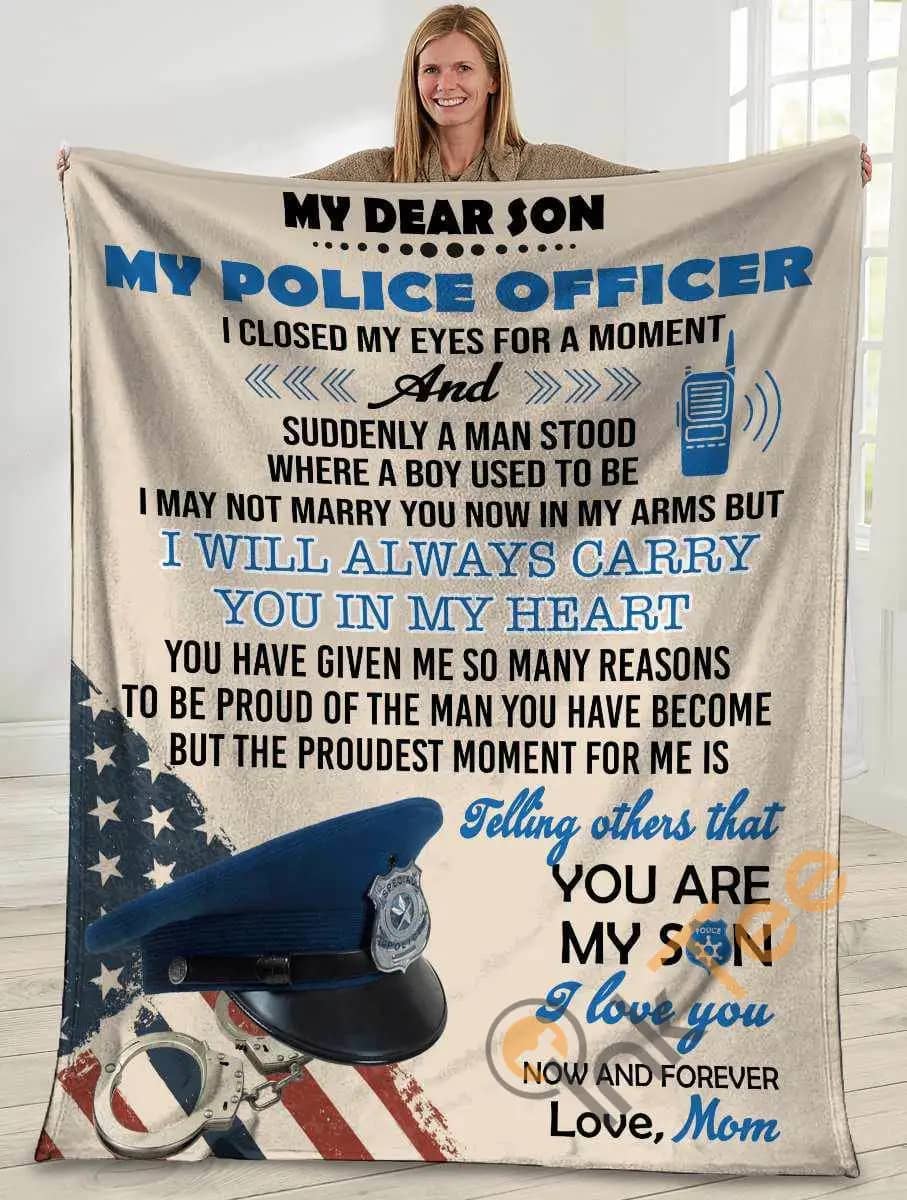 My Dear Son My Police Officer American Usa Flag Ultra Soft Cozy Plush Fleece Blanket