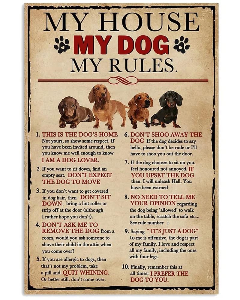 My House My Dog My Rule Dacshund Unframed , Wrapped Frame Canvas Wall Decor, Dog , Animal Poster