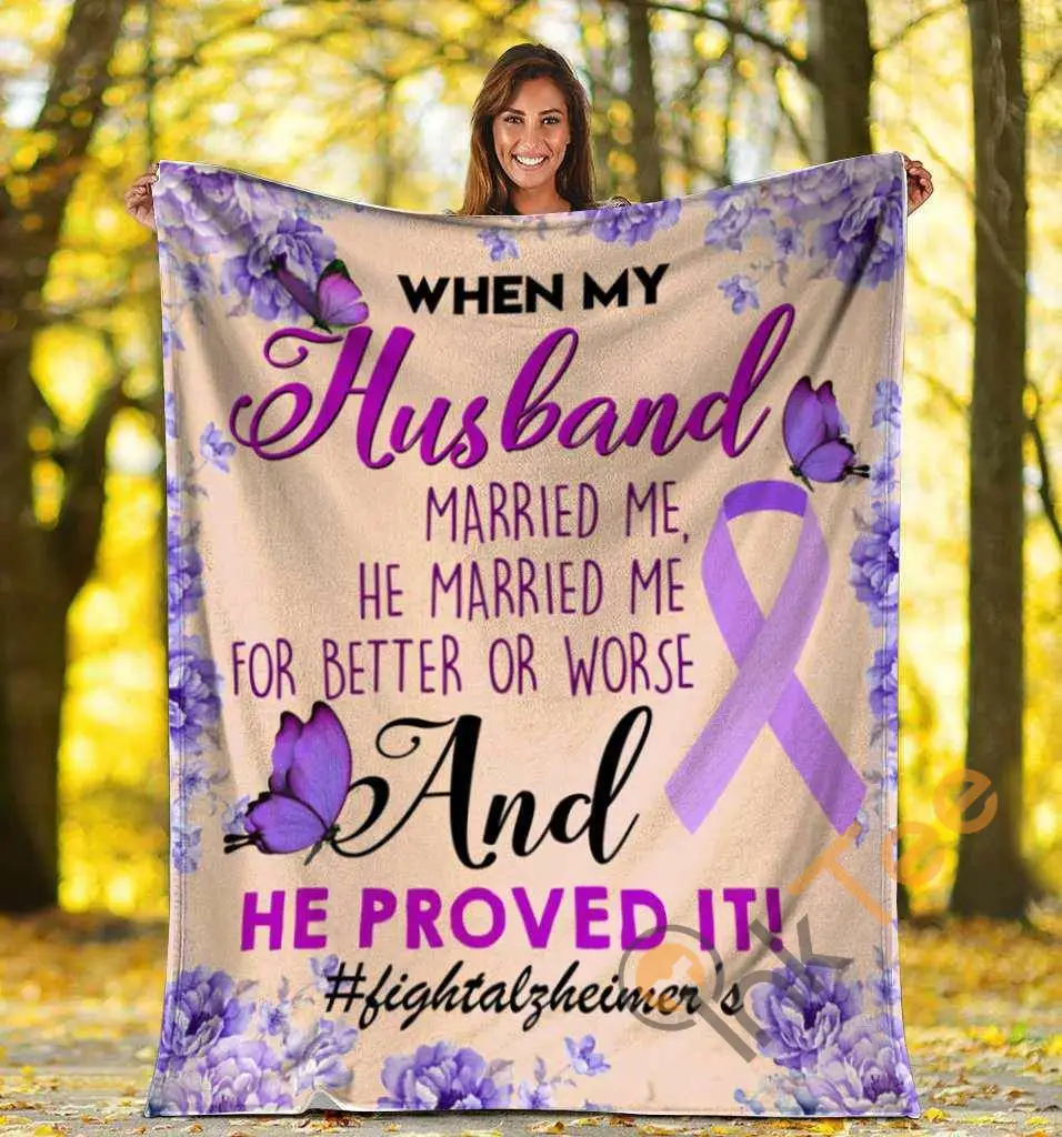 My Husband Alzheimer’s Awareness Purple Ribbon Butterfly Flower Ultra Soft Cozy Plush Fleece Blanket