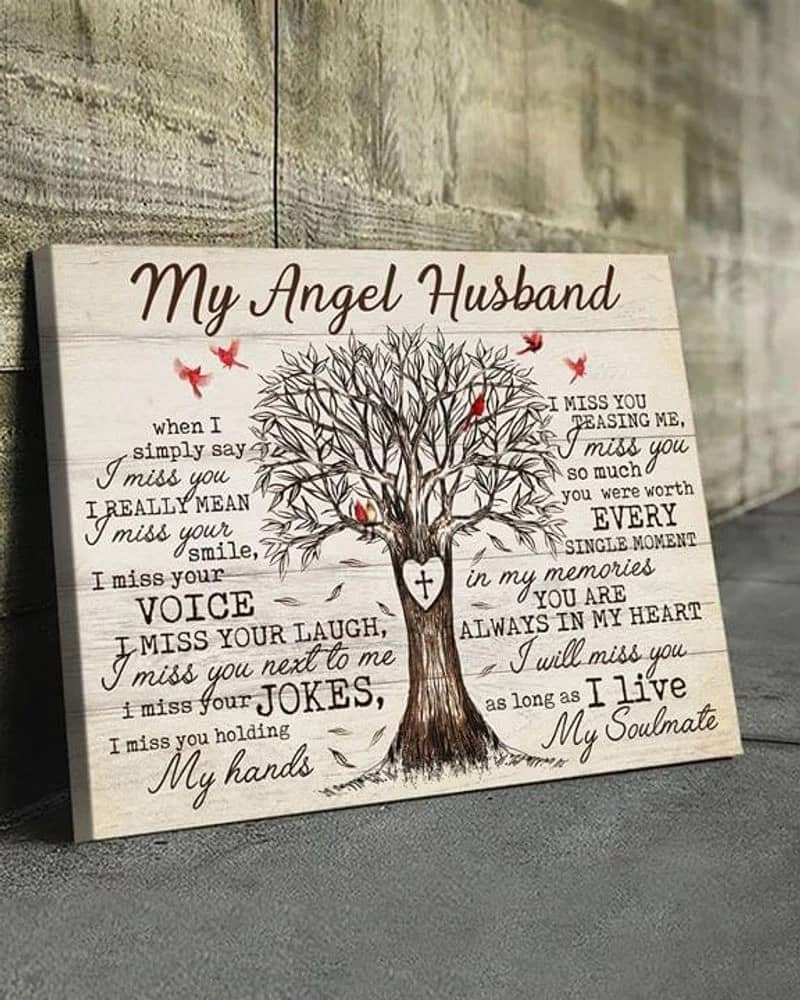 My Husband In Heaven, My Angel Husband Unframed Satin Paper , Wrapped Frame Canvas Wall Decor Poster