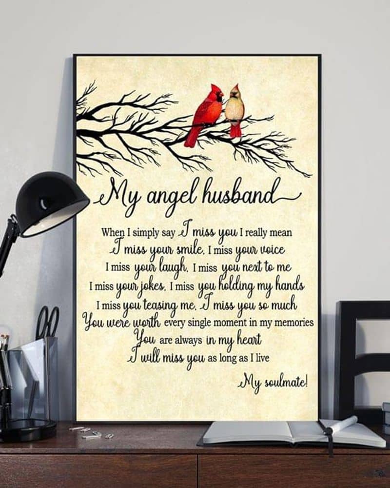 Inktee Store - My Husband In Heaven , Cardinal Bird When I Simple Say I Miss You Unframed Satin Paper , Wrapped Frame Canvas Wall Decor Poster Image