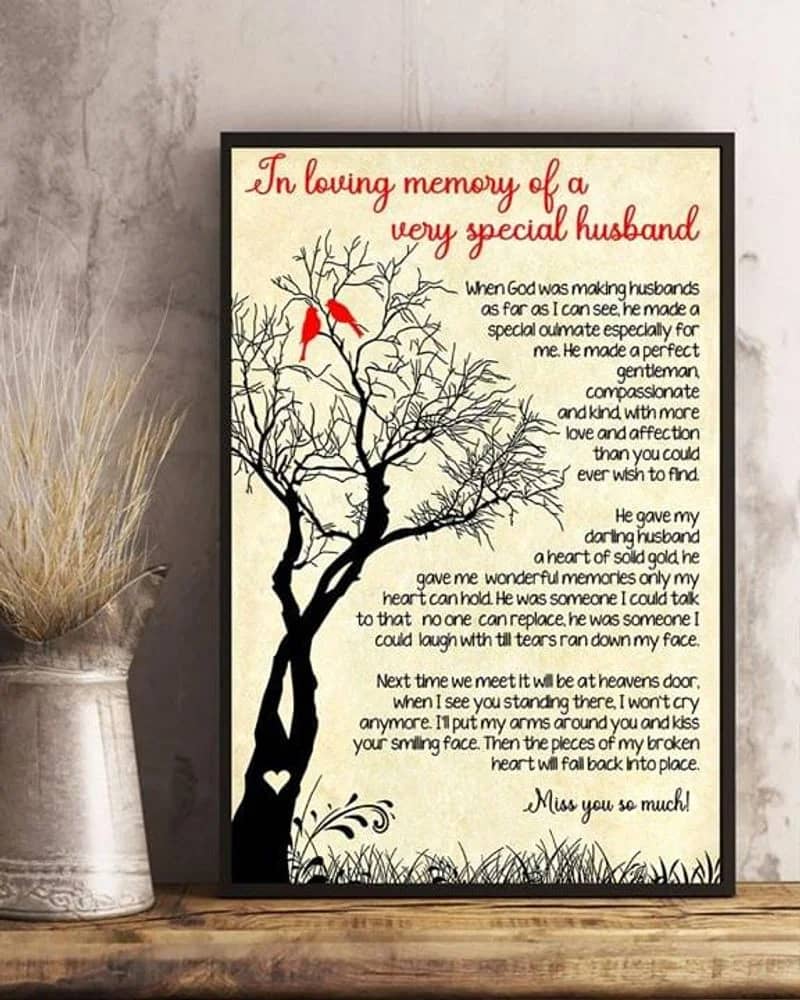 My Husband In Heaven , In Loving Memory Of A Very Special Husband Unframed Satin Paper , Wrapped Frame Canvas Wall Decor Poster